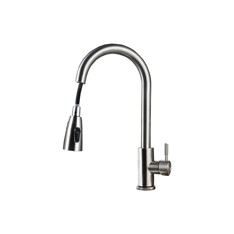 Modern Style Kitchen Faucet 304 Stainless Steel High Arc Pull Down Kitchen Faucet Stainless Steel Pull out & Cold and Hot Faucet Supply Lines Included Clearhalo 'Home Improvement' 'home_improvement' 'home_improvement_kitchen_faucets' 'Kitchen Faucets' 'Kitchen Remodel & Kitchen Fixtures' 'Kitchen Sinks & Faucet Components' 'kitchen_faucets' 7197590