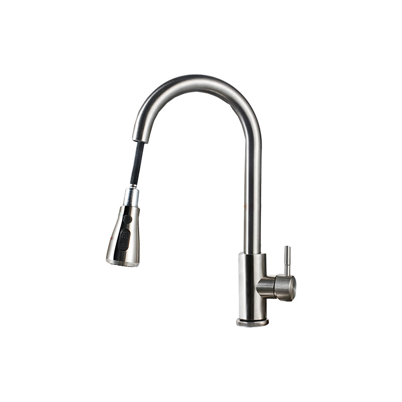 Modern Style Kitchen Faucet 304 Stainless Steel High Arc Pull Down Kitchen Faucet Stainless Steel Pull out & Cold Faucet Supply Lines Included Clearhalo 'Home Improvement' 'home_improvement' 'home_improvement_kitchen_faucets' 'Kitchen Faucets' 'Kitchen Remodel & Kitchen Fixtures' 'Kitchen Sinks & Faucet Components' 'kitchen_faucets' 7197594