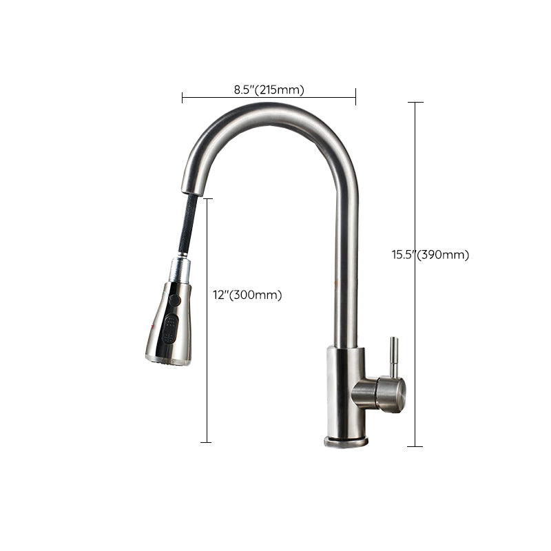 Modern Style Kitchen Faucet 304 Stainless Steel High Arc Pull Down Kitchen Faucet Clearhalo 'Home Improvement' 'home_improvement' 'home_improvement_kitchen_faucets' 'Kitchen Faucets' 'Kitchen Remodel & Kitchen Fixtures' 'Kitchen Sinks & Faucet Components' 'kitchen_faucets' 7197601