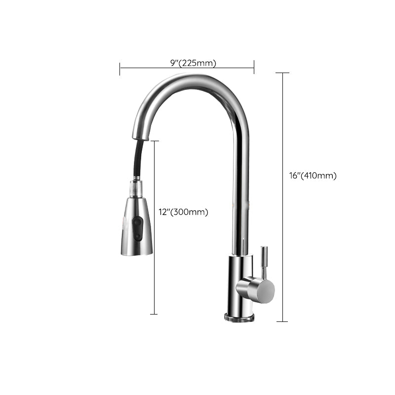 Modern Style Kitchen Faucet 304 Stainless Steel High Arc Pull Down Kitchen Faucet Clearhalo 'Home Improvement' 'home_improvement' 'home_improvement_kitchen_faucets' 'Kitchen Faucets' 'Kitchen Remodel & Kitchen Fixtures' 'Kitchen Sinks & Faucet Components' 'kitchen_faucets' 7197602