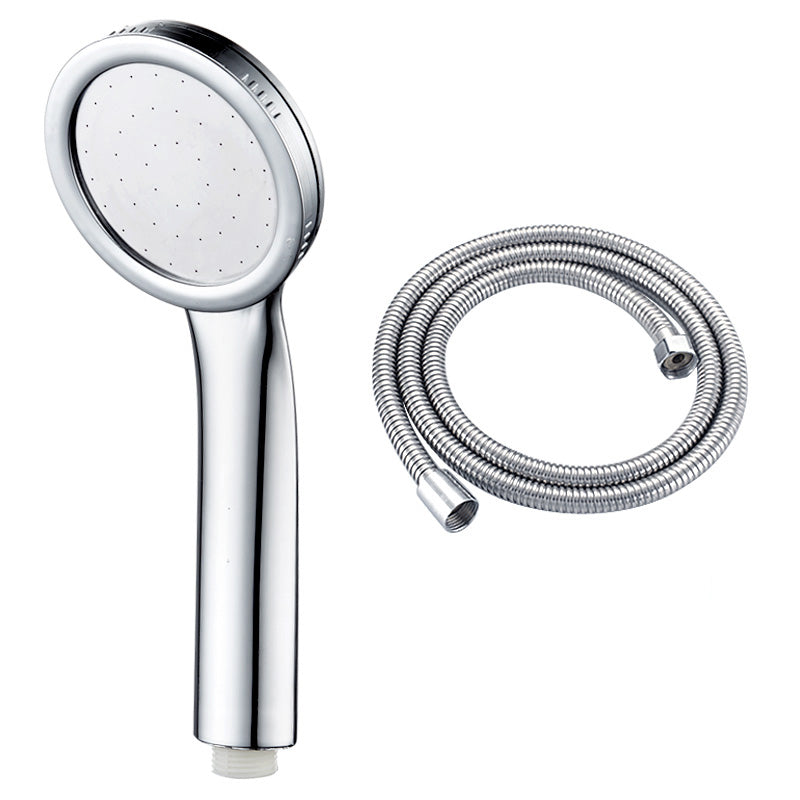Contemporary Silver Round Shower Head Water Efficient Standard Spray Head Shower Head with Hose Clearhalo 'Bathroom Remodel & Bathroom Fixtures' 'Home Improvement' 'home_improvement' 'home_improvement_shower_heads' 'Shower Heads' 'shower_heads' 'Showers & Bathtubs Plumbing' 'Showers & Bathtubs' 7198313