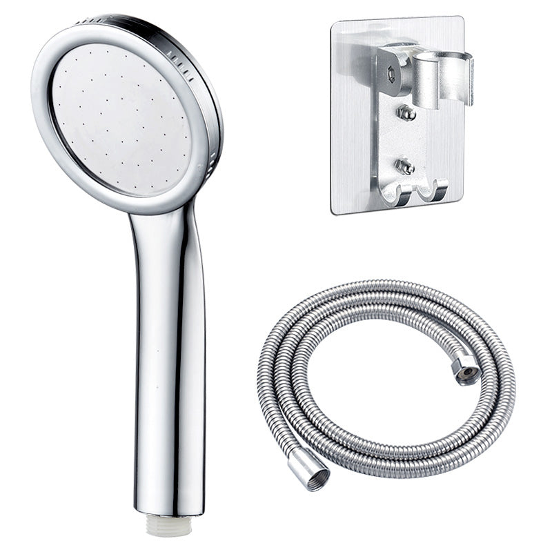Contemporary Silver Round Shower Head Water Efficient Standard Spray Head Shower & Hose & Hole-free Wall Seat Clearhalo 'Bathroom Remodel & Bathroom Fixtures' 'Home Improvement' 'home_improvement' 'home_improvement_shower_heads' 'Shower Heads' 'shower_heads' 'Showers & Bathtubs Plumbing' 'Showers & Bathtubs' 7198317