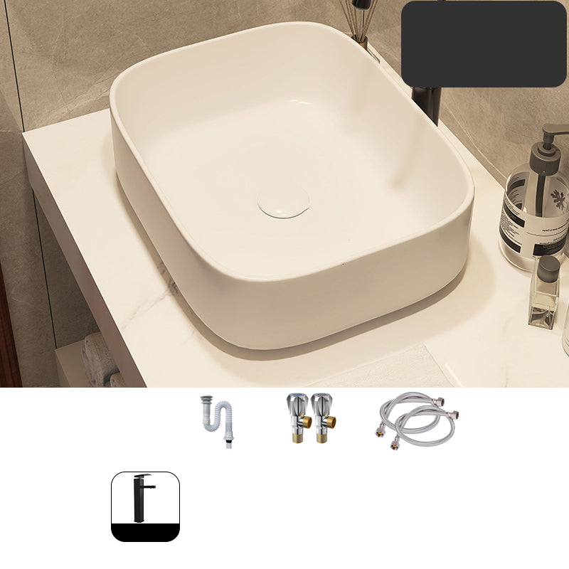 Modern Style White Bathroom Sink Rectangle Ceramic Bathroom Sink 19.7"L x 15.7"W x 5.5"H Cold and Hot Faucet Included Sink with Faucet Clearhalo 'Bathroom Remodel & Bathroom Fixtures' 'Bathroom Sinks & Faucet Components' 'Bathroom Sinks' 'bathroom_sink' 'Home Improvement' 'home_improvement' 'home_improvement_bathroom_sink' 7198358