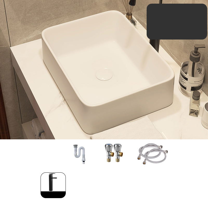 Modern Style White Bathroom Sink Rectangle Ceramic Bathroom Sink 16"L x 12"W x 5"H Cold and Hot Faucet Included Sink with Faucet Clearhalo 'Bathroom Remodel & Bathroom Fixtures' 'Bathroom Sinks & Faucet Components' 'Bathroom Sinks' 'bathroom_sink' 'Home Improvement' 'home_improvement' 'home_improvement_bathroom_sink' 7198362