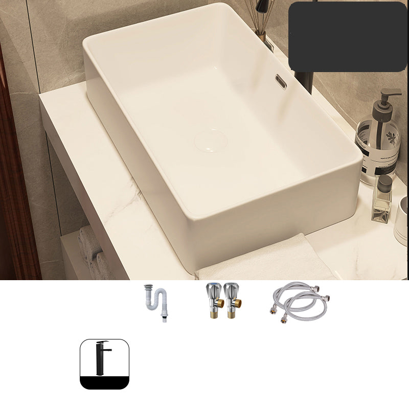 Modern Style White Bathroom Sink Rectangle Ceramic Bathroom Sink 17"L x 12"W x 6"H Cold and Hot Faucet Included Sink with Faucet Clearhalo 'Bathroom Remodel & Bathroom Fixtures' 'Bathroom Sinks & Faucet Components' 'Bathroom Sinks' 'bathroom_sink' 'Home Improvement' 'home_improvement' 'home_improvement_bathroom_sink' 7198367