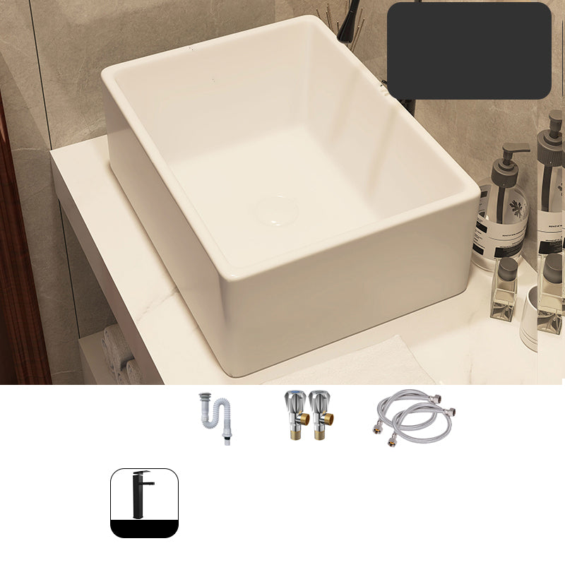 Modern Style White Bathroom Sink Rectangle Ceramic Bathroom Sink 21"L x 16"W x 8"H Cold and Hot Faucet Included Sink with Faucet Clearhalo 'Bathroom Remodel & Bathroom Fixtures' 'Bathroom Sinks & Faucet Components' 'Bathroom Sinks' 'bathroom_sink' 'Home Improvement' 'home_improvement' 'home_improvement_bathroom_sink' 7198371