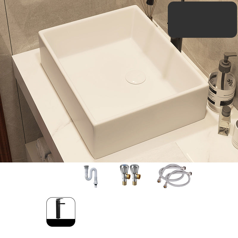 Modern Style White Bathroom Sink Rectangle Ceramic Bathroom Sink 20"L x 16"W x 6"H Cold and Hot Faucet Included Sink with Faucet Clearhalo 'Bathroom Remodel & Bathroom Fixtures' 'Bathroom Sinks & Faucet Components' 'Bathroom Sinks' 'bathroom_sink' 'Home Improvement' 'home_improvement' 'home_improvement_bathroom_sink' 7198375