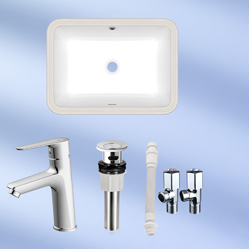 Modern Style Bathroom Sink Overflow Hole Design Undermount Ceramic Bathroom Sink Cold and Hot Faucet Sink with Faucet Rectangular Clearhalo 'Bathroom Remodel & Bathroom Fixtures' 'Bathroom Sinks & Faucet Components' 'Bathroom Sinks' 'bathroom_sink' 'Home Improvement' 'home_improvement' 'home_improvement_bathroom_sink' 7198404