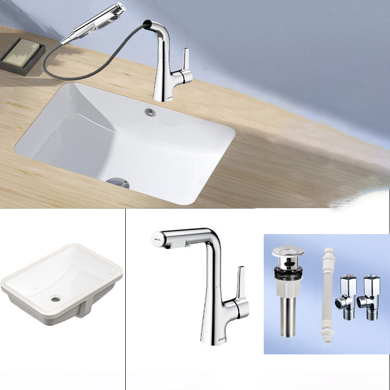 Modern Style Bathroom Sink Overflow Hole Design Undermount Ceramic Bathroom Sink L-Shaped Pull Out Faucet Sink with Faucet Rectangular Clearhalo 'Bathroom Remodel & Bathroom Fixtures' 'Bathroom Sinks & Faucet Components' 'Bathroom Sinks' 'bathroom_sink' 'Home Improvement' 'home_improvement' 'home_improvement_bathroom_sink' 7198409