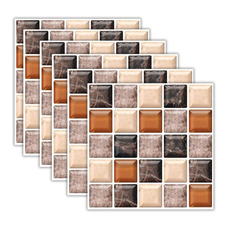 Mosaic Tile Wallpaper PVC Waterproof Peel & Stick Mosaic Tile Brown/ Yellow 6-Piece Set Clearhalo 'Flooring 'Home Improvement' 'home_improvement' 'home_improvement_peel_stick_blacksplash' 'Peel & Stick Backsplash Tile' 'peel_stick_blacksplash' 'Walls & Ceilings' Walls and Ceiling' 7198655