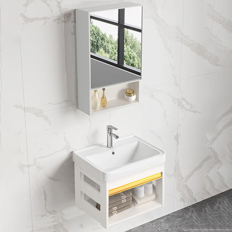 Sink Vanity Set White Drawers Wall-mounted Rectangular Sink with Faucet Vanity & Faucet & Mirror Cabinet Clearhalo 'Bathroom Remodel & Bathroom Fixtures' 'Bathroom Vanities' 'bathroom_vanities' 'Home Improvement' 'home_improvement' 'home_improvement_bathroom_vanities' 7198718