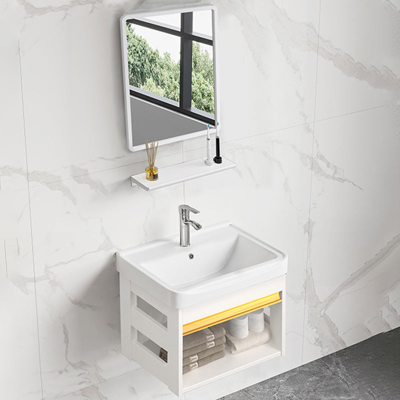 Sink Vanity Set White Drawers Wall-mounted Rectangular Sink with Faucet Vanity & Faucet & Mirrors Clearhalo 'Bathroom Remodel & Bathroom Fixtures' 'Bathroom Vanities' 'bathroom_vanities' 'Home Improvement' 'home_improvement' 'home_improvement_bathroom_vanities' 7198722