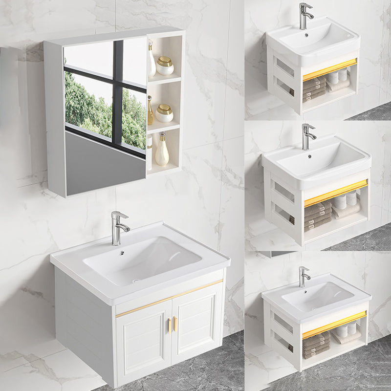 Sink Vanity Set White Drawers Wall-mounted Rectangular Sink with Faucet Clearhalo 'Bathroom Remodel & Bathroom Fixtures' 'Bathroom Vanities' 'bathroom_vanities' 'Home Improvement' 'home_improvement' 'home_improvement_bathroom_vanities' 7198723
