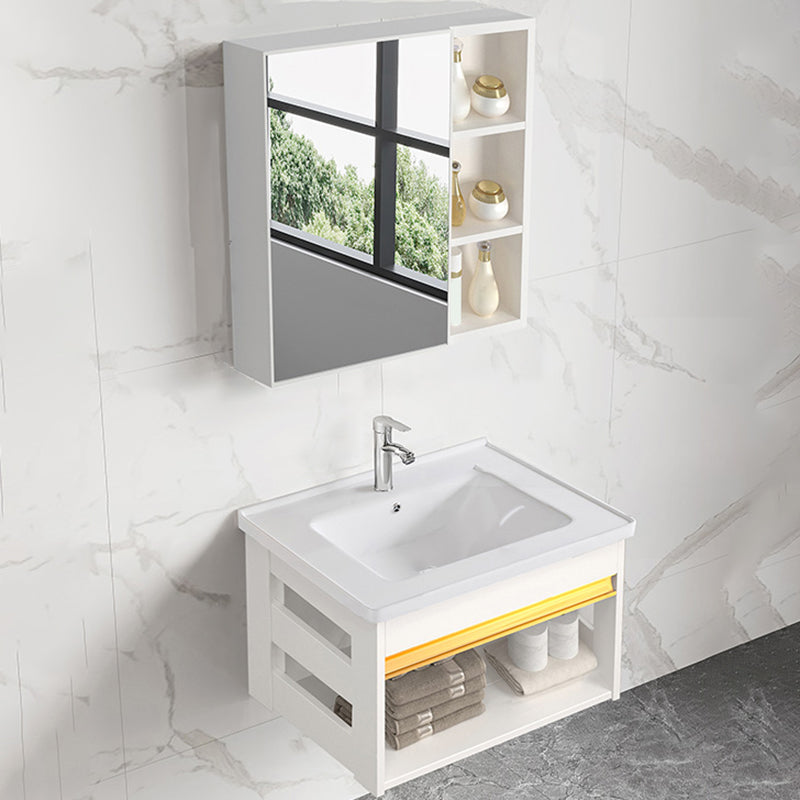 Sink Vanity Set White Drawers Wall-mounted Rectangular Sink with Faucet Vanity & Faucet & Mirror Cabinet 24"L x 16"W x 15"H Clearhalo 'Bathroom Remodel & Bathroom Fixtures' 'Bathroom Vanities' 'bathroom_vanities' 'Home Improvement' 'home_improvement' 'home_improvement_bathroom_vanities' 7198727