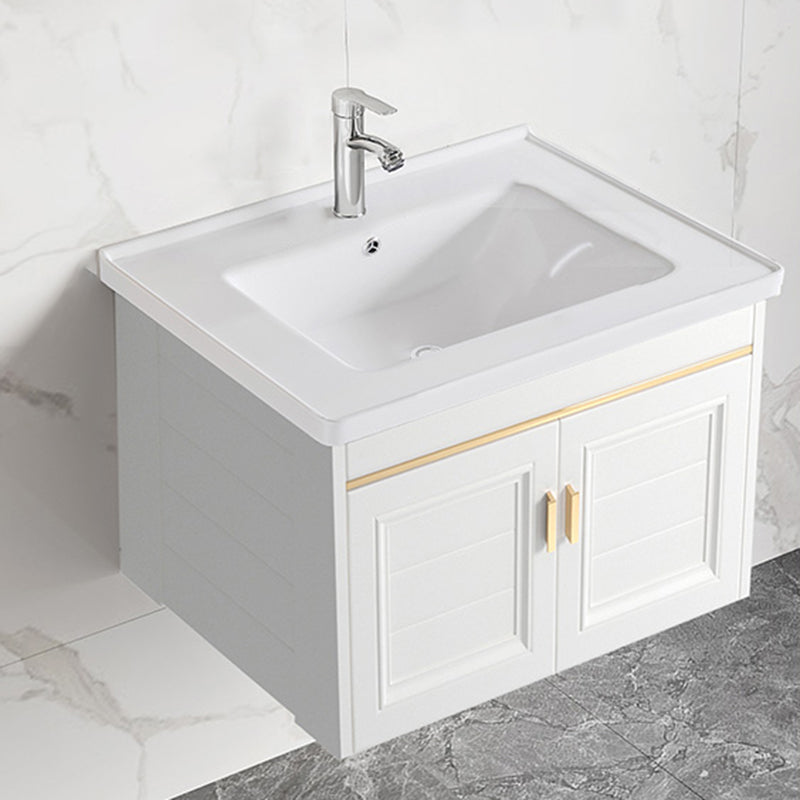 Sink Vanity Set White Drawers Wall-mounted Rectangular Sink with Faucet Vanity & Faucet 24"L x 16"W x 16"H Clearhalo 'Bathroom Remodel & Bathroom Fixtures' 'Bathroom Vanities' 'bathroom_vanities' 'Home Improvement' 'home_improvement' 'home_improvement_bathroom_vanities' 7198739