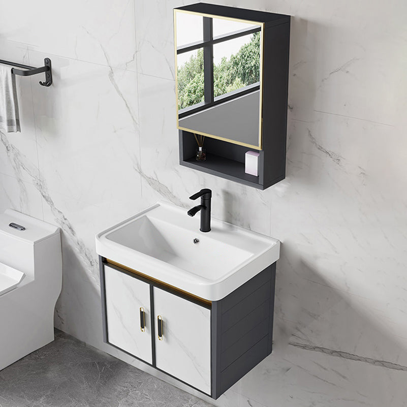 Sink Vanity Wall Mounted Mirror Drawers Ceramic Bathroom Vanity with Faucet Clearhalo 'Bathroom Remodel & Bathroom Fixtures' 'Bathroom Vanities' 'bathroom_vanities' 'Home Improvement' 'home_improvement' 'home_improvement_bathroom_vanities' 7198799