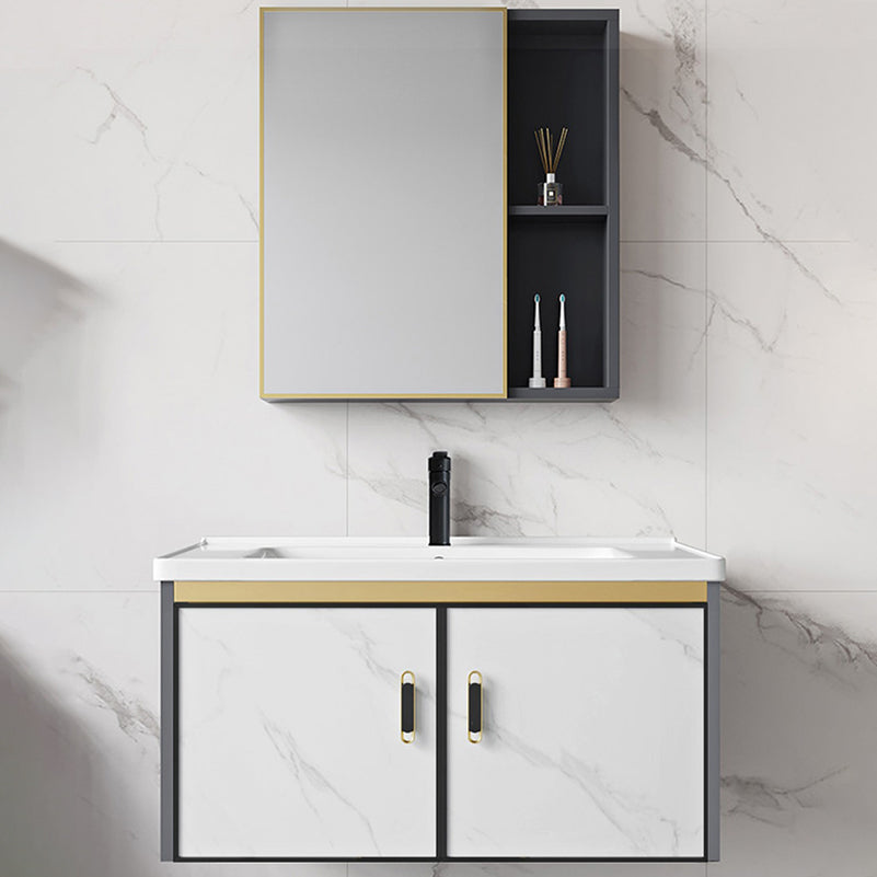 Sink Vanity Wall Mounted Mirror Drawers Ceramic Bathroom Vanity with Faucet Clearhalo 'Bathroom Remodel & Bathroom Fixtures' 'Bathroom Vanities' 'bathroom_vanities' 'Home Improvement' 'home_improvement' 'home_improvement_bathroom_vanities' 7198801