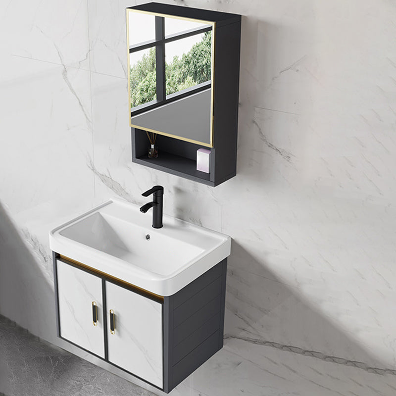 Sink Vanity Wall Mounted Mirror Drawers Ceramic Bathroom Vanity with Faucet Vanity & Faucet & Mirror Cabinet Ceramic Clearhalo 'Bathroom Remodel & Bathroom Fixtures' 'Bathroom Vanities' 'bathroom_vanities' 'Home Improvement' 'home_improvement' 'home_improvement_bathroom_vanities' 7198804
