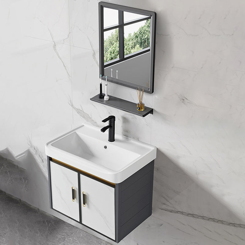 Sink Vanity Wall Mounted Mirror Drawers Ceramic Bathroom Vanity with Faucet Vanity & Faucet & Mirrors Ceramic Clearhalo 'Bathroom Remodel & Bathroom Fixtures' 'Bathroom Vanities' 'bathroom_vanities' 'Home Improvement' 'home_improvement' 'home_improvement_bathroom_vanities' 7198805