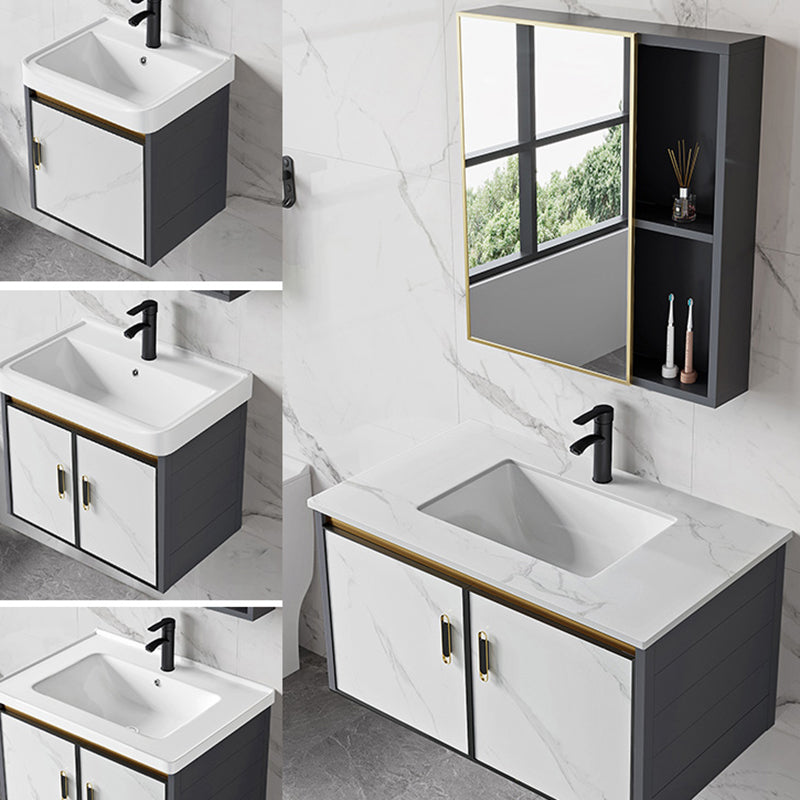 Sink Vanity Wall Mounted Mirror Drawers Ceramic Bathroom Vanity with Faucet Clearhalo 'Bathroom Remodel & Bathroom Fixtures' 'Bathroom Vanities' 'bathroom_vanities' 'Home Improvement' 'home_improvement' 'home_improvement_bathroom_vanities' 7198806