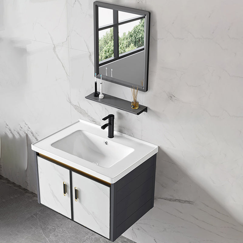 Sink Vanity Wall Mounted Mirror Drawers Ceramic Bathroom Vanity with Faucet Vanity & Faucet & Mirrors 24"L x 16"W x 16"H Ceramic Clearhalo 'Bathroom Remodel & Bathroom Fixtures' 'Bathroom Vanities' 'bathroom_vanities' 'Home Improvement' 'home_improvement' 'home_improvement_bathroom_vanities' 7198811