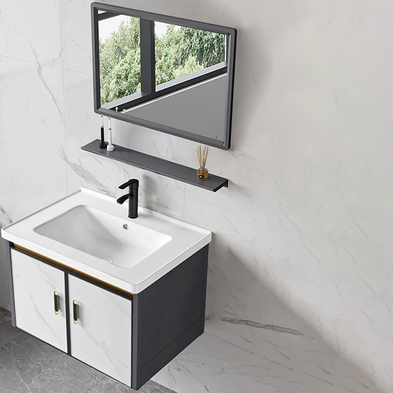 Sink Vanity Wall Mounted Mirror Drawers Ceramic Bathroom Vanity with Faucet Vanity & Faucet & Mirrors 27.5"L x 16"W x 16"H Ceramic Clearhalo 'Bathroom Remodel & Bathroom Fixtures' 'Bathroom Vanities' 'bathroom_vanities' 'Home Improvement' 'home_improvement' 'home_improvement_bathroom_vanities' 7198817