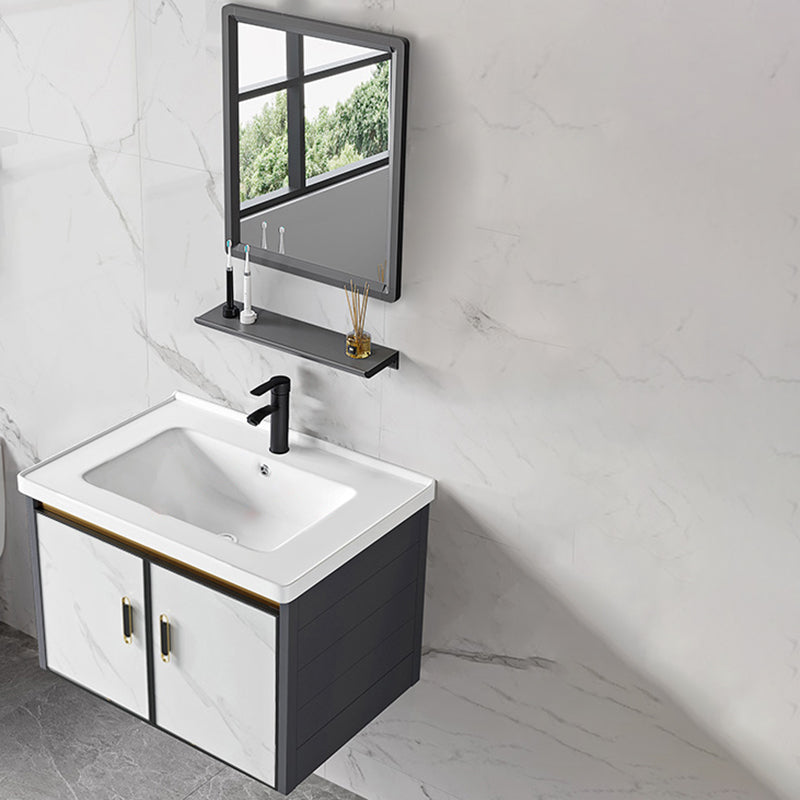 Sink Vanity Wall Mounted Mirror Drawers Ceramic Bathroom Vanity with Faucet Vanity & Faucet & Mirrors 28"L x 19"W x 16"H Ceramic Clearhalo 'Bathroom Remodel & Bathroom Fixtures' 'Bathroom Vanities' 'bathroom_vanities' 'Home Improvement' 'home_improvement' 'home_improvement_bathroom_vanities' 7198820