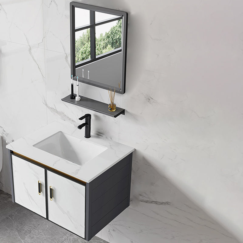 Sink Vanity Wall Mounted Mirror Drawers Ceramic Bathroom Vanity with Faucet Vanity & Faucet & Mirrors 28"L x 19"W x 16"H Stone Clearhalo 'Bathroom Remodel & Bathroom Fixtures' 'Bathroom Vanities' 'bathroom_vanities' 'Home Improvement' 'home_improvement' 'home_improvement_bathroom_vanities' 7198821