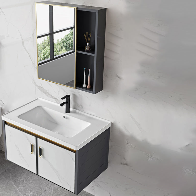 Sink Vanity Wall Mounted Mirror Drawers Ceramic Bathroom Vanity with Faucet Vanity & Faucet & Mirror Cabinet 31.5"L x 16"W x 16"H Ceramic Clearhalo 'Bathroom Remodel & Bathroom Fixtures' 'Bathroom Vanities' 'bathroom_vanities' 'Home Improvement' 'home_improvement' 'home_improvement_bathroom_vanities' 7198822