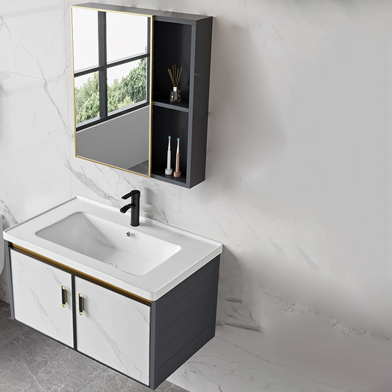 Sink Vanity Wall Mounted Mirror Drawers Ceramic Bathroom Vanity with Faucet Vanity & Faucet & Mirror Cabinet 31"L x 19"W x 16"H Ceramic Clearhalo 'Bathroom Remodel & Bathroom Fixtures' 'Bathroom Vanities' 'bathroom_vanities' 'Home Improvement' 'home_improvement' 'home_improvement_bathroom_vanities' 7198824