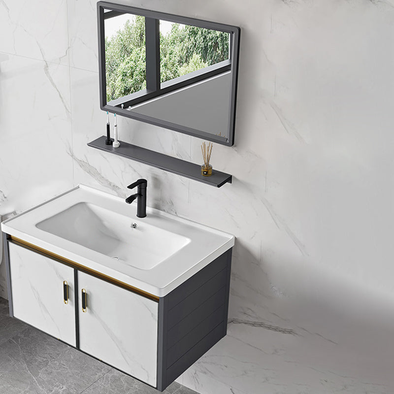 Sink Vanity Wall Mounted Mirror Drawers Ceramic Bathroom Vanity with Faucet Vanity & Faucet & Mirrors 31"L x 19"W x 16"H Ceramic Clearhalo 'Bathroom Remodel & Bathroom Fixtures' 'Bathroom Vanities' 'bathroom_vanities' 'Home Improvement' 'home_improvement' 'home_improvement_bathroom_vanities' 7198825