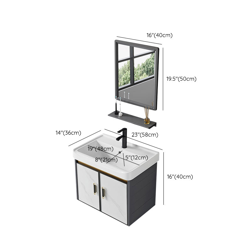 Sink Vanity Wall Mounted Mirror Drawers Ceramic Bathroom Vanity with Faucet Clearhalo 'Bathroom Remodel & Bathroom Fixtures' 'Bathroom Vanities' 'bathroom_vanities' 'Home Improvement' 'home_improvement' 'home_improvement_bathroom_vanities' 7198829