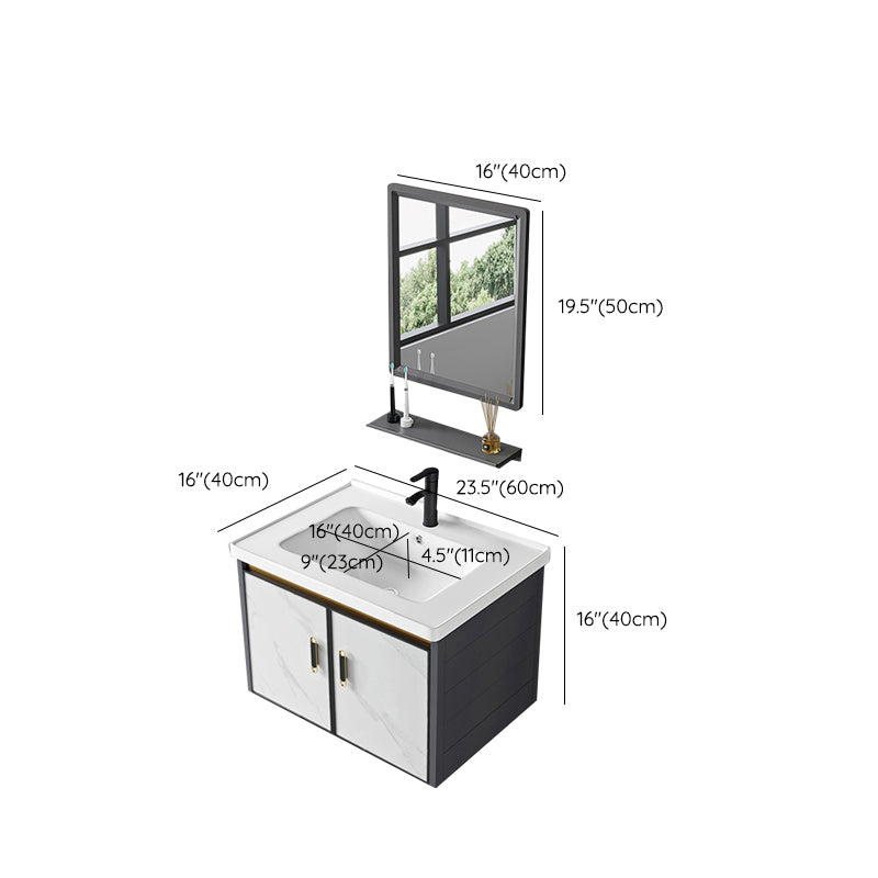 Sink Vanity Wall Mounted Mirror Drawers Ceramic Bathroom Vanity with Faucet Clearhalo 'Bathroom Remodel & Bathroom Fixtures' 'Bathroom Vanities' 'bathroom_vanities' 'Home Improvement' 'home_improvement' 'home_improvement_bathroom_vanities' 7198831