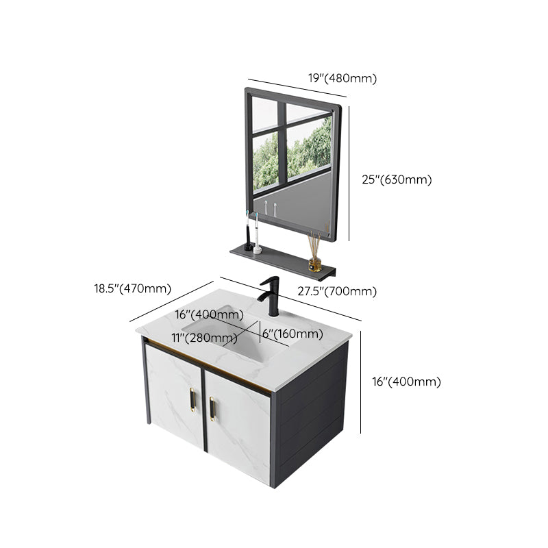 Sink Vanity Wall Mounted Mirror Drawers Ceramic Bathroom Vanity with Faucet Clearhalo 'Bathroom Remodel & Bathroom Fixtures' 'Bathroom Vanities' 'bathroom_vanities' 'Home Improvement' 'home_improvement' 'home_improvement_bathroom_vanities' 7198832