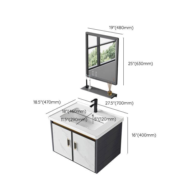 Sink Vanity Wall Mounted Mirror Drawers Ceramic Bathroom Vanity with Faucet Clearhalo 'Bathroom Remodel & Bathroom Fixtures' 'Bathroom Vanities' 'bathroom_vanities' 'Home Improvement' 'home_improvement' 'home_improvement_bathroom_vanities' 7198833