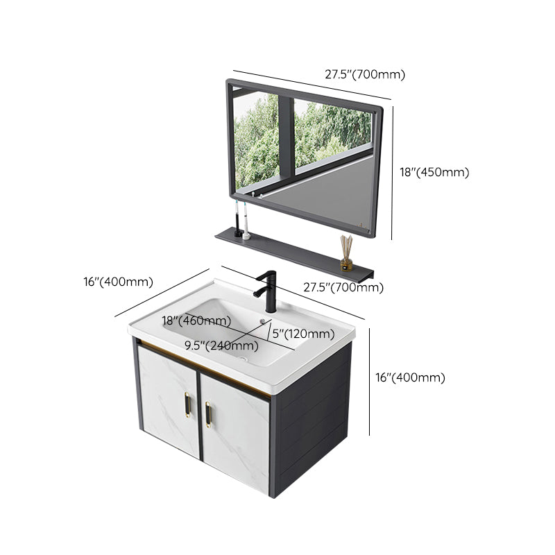 Sink Vanity Wall Mounted Mirror Drawers Ceramic Bathroom Vanity with Faucet Clearhalo 'Bathroom Remodel & Bathroom Fixtures' 'Bathroom Vanities' 'bathroom_vanities' 'Home Improvement' 'home_improvement' 'home_improvement_bathroom_vanities' 7198836