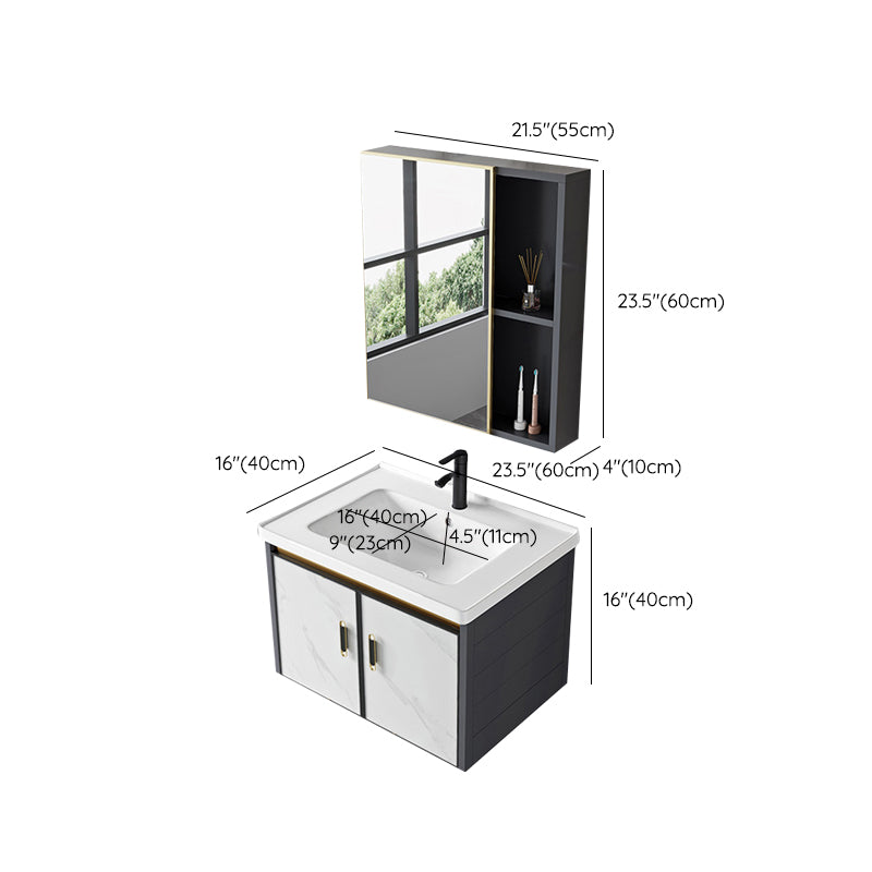 Sink Vanity Wall Mounted Mirror Drawers Ceramic Bathroom Vanity with Faucet Clearhalo 'Bathroom Remodel & Bathroom Fixtures' 'Bathroom Vanities' 'bathroom_vanities' 'Home Improvement' 'home_improvement' 'home_improvement_bathroom_vanities' 7198842