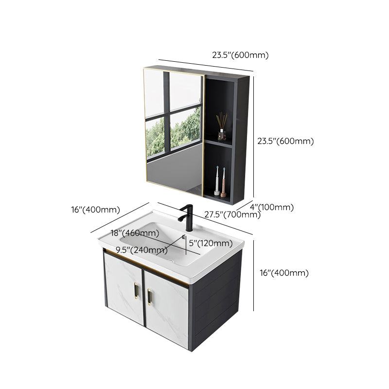 Sink Vanity Wall Mounted Mirror Drawers Ceramic Bathroom Vanity with Faucet Clearhalo 'Bathroom Remodel & Bathroom Fixtures' 'Bathroom Vanities' 'bathroom_vanities' 'Home Improvement' 'home_improvement' 'home_improvement_bathroom_vanities' 7198847