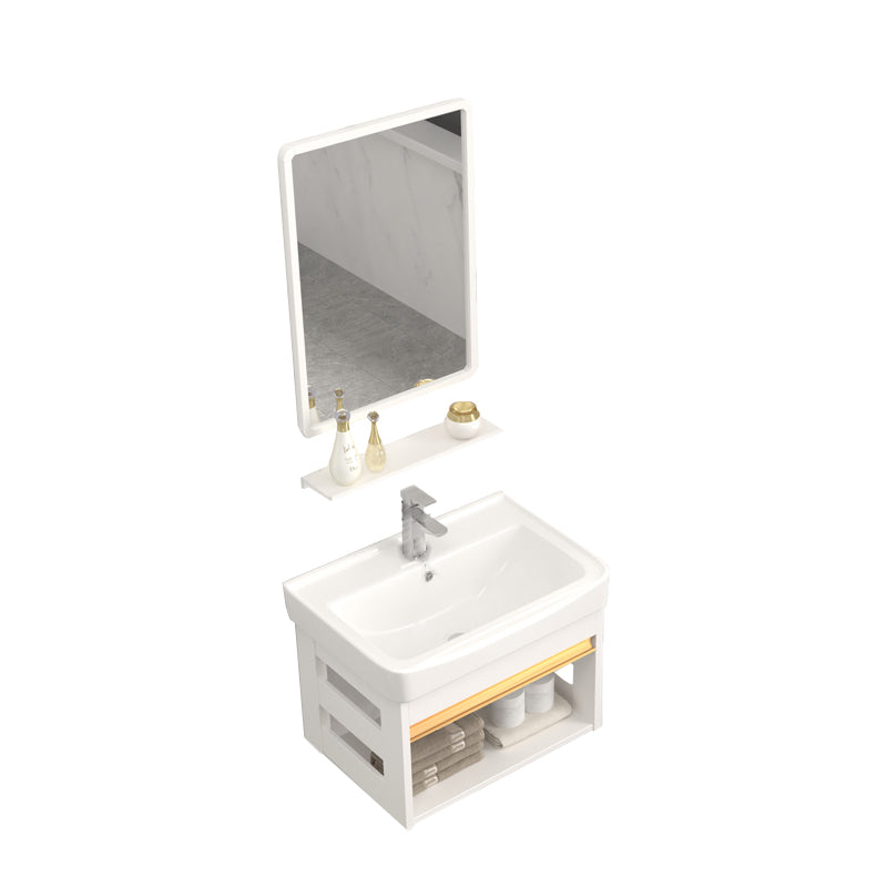 Wall Mounted Vanity Set White Storage Shelf Faucet Sink Vanity with Mirror Vanity & Faucet & Mirrors Storage Shelves Clearhalo 'Bathroom Remodel & Bathroom Fixtures' 'Bathroom Vanities' 'bathroom_vanities' 'Home Improvement' 'home_improvement' 'home_improvement_bathroom_vanities' 7198850