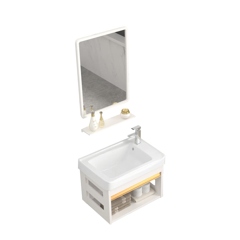 Wall Mounted Vanity Set White Storage Shelf Faucet Sink Vanity with Mirror Vanity & Faucet & Mirrors 20"L x 12"W x 15"H Storage Shelves Clearhalo 'Bathroom Remodel & Bathroom Fixtures' 'Bathroom Vanities' 'bathroom_vanities' 'Home Improvement' 'home_improvement' 'home_improvement_bathroom_vanities' 7198852