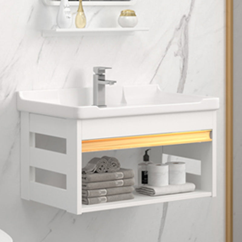 Wall Mounted Vanity Set White Storage Shelf Faucet Sink Vanity with Mirror Clearhalo 'Bathroom Remodel & Bathroom Fixtures' 'Bathroom Vanities' 'bathroom_vanities' 'Home Improvement' 'home_improvement' 'home_improvement_bathroom_vanities' 7198853