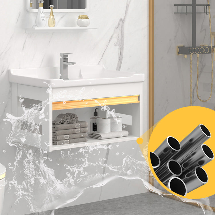 Wall Mounted Vanity Set White Storage Shelf Faucet Sink Vanity with Mirror Clearhalo 'Bathroom Remodel & Bathroom Fixtures' 'Bathroom Vanities' 'bathroom_vanities' 'Home Improvement' 'home_improvement' 'home_improvement_bathroom_vanities' 7198856