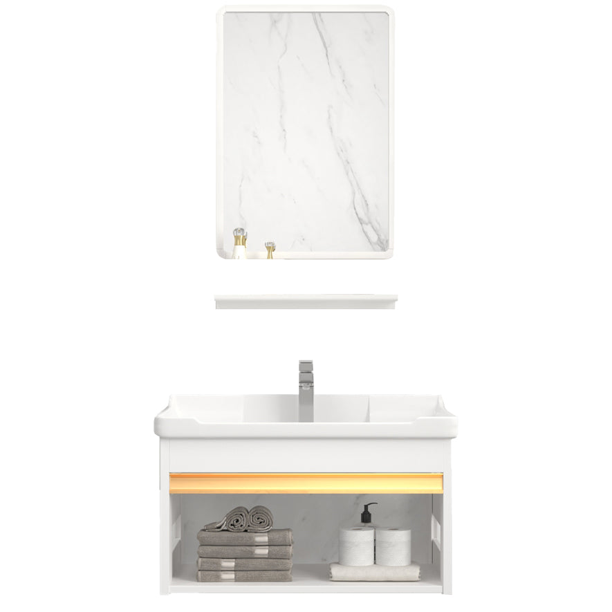 Wall Mounted Vanity Set White Storage Shelf Faucet Sink Vanity with Mirror Clearhalo 'Bathroom Remodel & Bathroom Fixtures' 'Bathroom Vanities' 'bathroom_vanities' 'Home Improvement' 'home_improvement' 'home_improvement_bathroom_vanities' 7198857