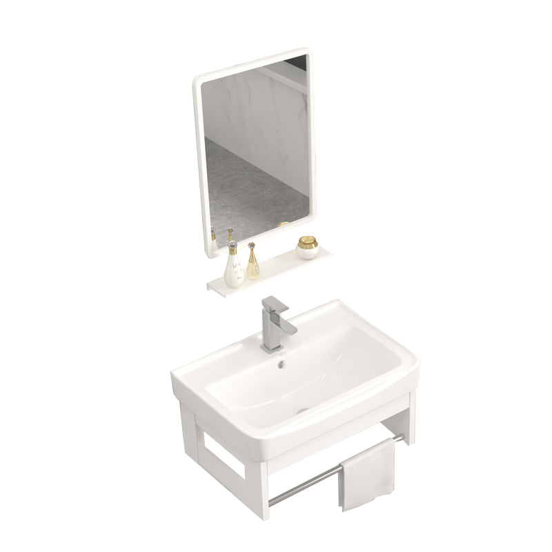 Wall Mounted Vanity Set White Storage Shelf Faucet Sink Vanity with Mirror Vanity & Faucet & Mirrors Towel Holder Clearhalo 'Bathroom Remodel & Bathroom Fixtures' 'Bathroom Vanities' 'bathroom_vanities' 'Home Improvement' 'home_improvement' 'home_improvement_bathroom_vanities' 7198861