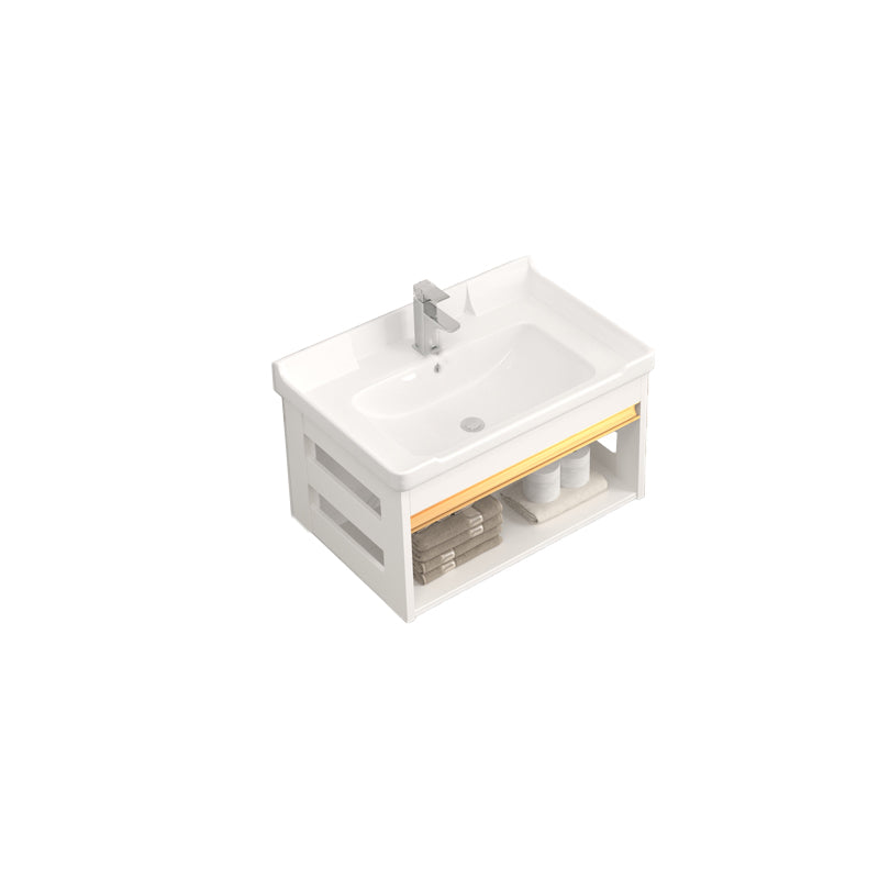 Wall Mounted Vanity Set White Storage Shelf Faucet Sink Vanity with Mirror Vanity & Faucet 24"L x 16"W x 15"H Storage Shelves Clearhalo 'Bathroom Remodel & Bathroom Fixtures' 'Bathroom Vanities' 'bathroom_vanities' 'Home Improvement' 'home_improvement' 'home_improvement_bathroom_vanities' 7198866