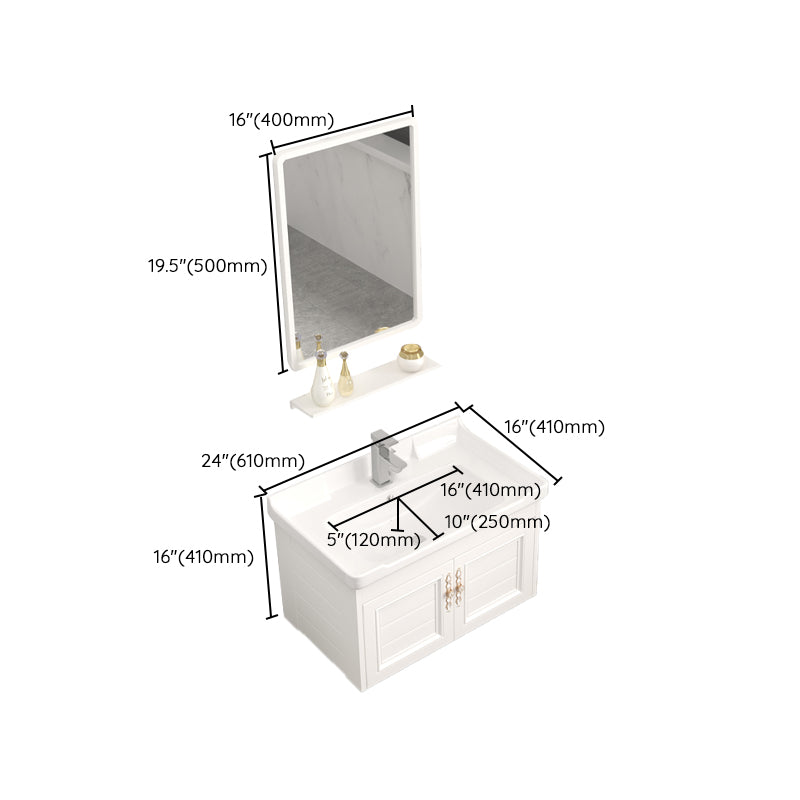 Wall Mounted Vanity Set White Storage Shelf Faucet Sink Vanity with Mirror Clearhalo 'Bathroom Remodel & Bathroom Fixtures' 'Bathroom Vanities' 'bathroom_vanities' 'Home Improvement' 'home_improvement' 'home_improvement_bathroom_vanities' 7198876