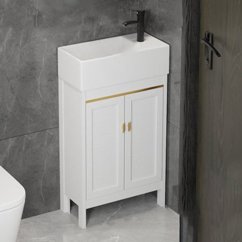 Single Sink Bath Vanity Set White Oval Metal 2 Doors Bathroom Vanity with Mirror Vanity & Faucet 19"L x 10"W x 34"H Clearhalo 'Bathroom Remodel & Bathroom Fixtures' 'Bathroom Vanities' 'bathroom_vanities' 'Home Improvement' 'home_improvement' 'home_improvement_bathroom_vanities' 7198901