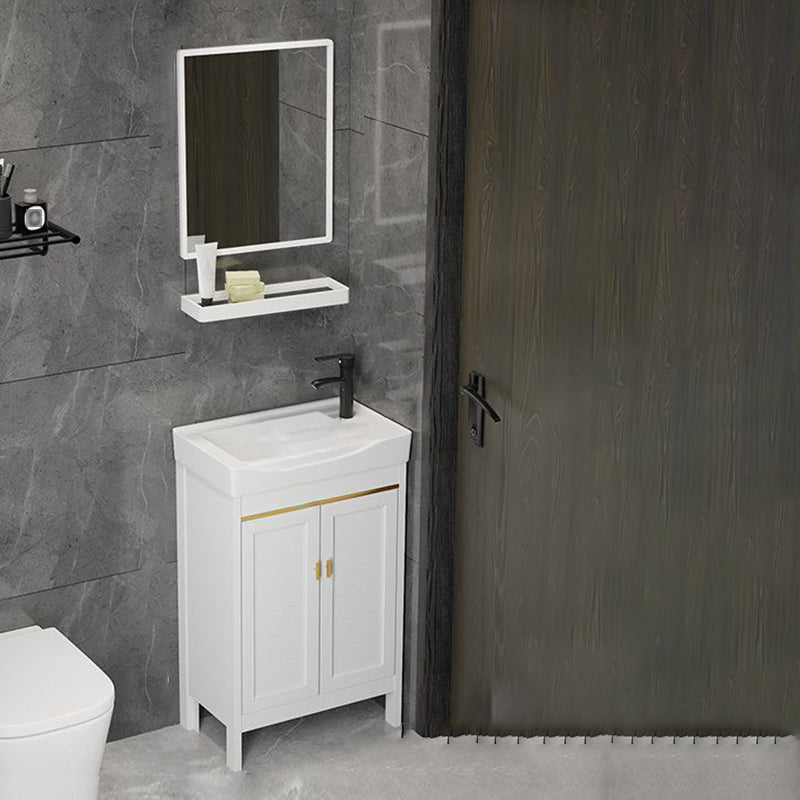 Single Sink Bath Vanity Set White Oval Metal 2 Doors Bathroom Vanity with Mirror Vanity & Faucet & Mirrors 20"L x 12"W x 31"H Clearhalo 'Bathroom Remodel & Bathroom Fixtures' 'Bathroom Vanities' 'bathroom_vanities' 'Home Improvement' 'home_improvement' 'home_improvement_bathroom_vanities' 7198917