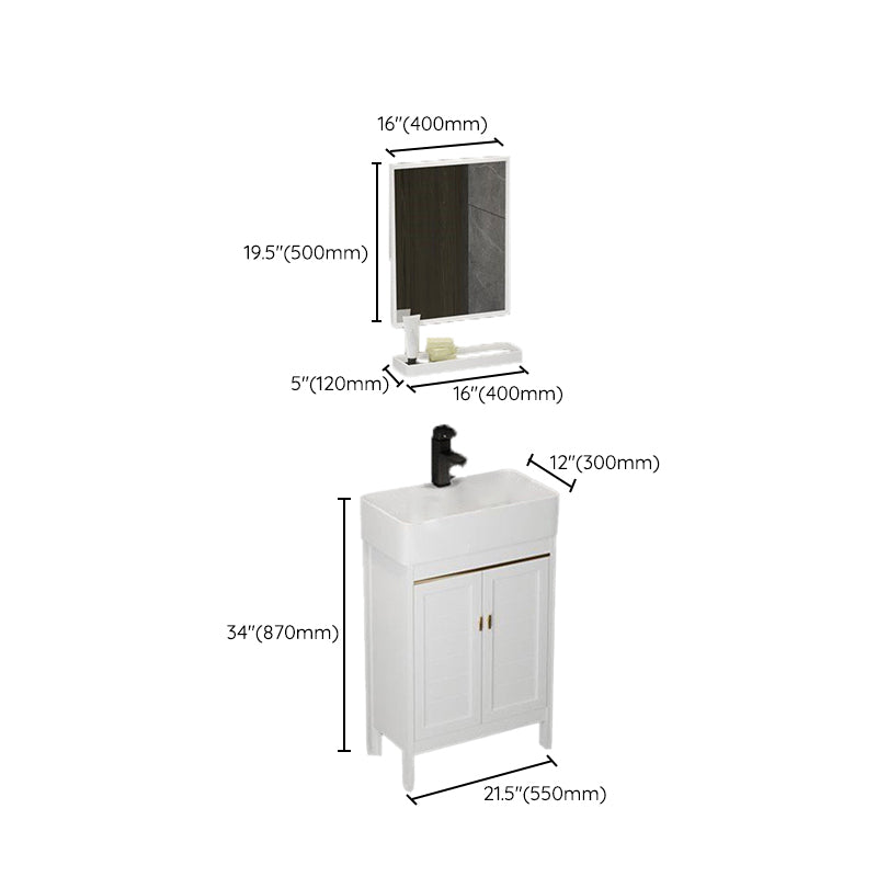 Single Sink Bath Vanity Set White Oval Metal 2 Doors Bathroom Vanity with Mirror Clearhalo 'Bathroom Remodel & Bathroom Fixtures' 'Bathroom Vanities' 'bathroom_vanities' 'Home Improvement' 'home_improvement' 'home_improvement_bathroom_vanities' 7198931