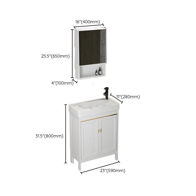 Single Sink Bath Vanity Set White Oval Metal 2 Doors Bathroom Vanity with Mirror Clearhalo 'Bathroom Remodel & Bathroom Fixtures' 'Bathroom Vanities' 'bathroom_vanities' 'Home Improvement' 'home_improvement' 'home_improvement_bathroom_vanities' 7198943